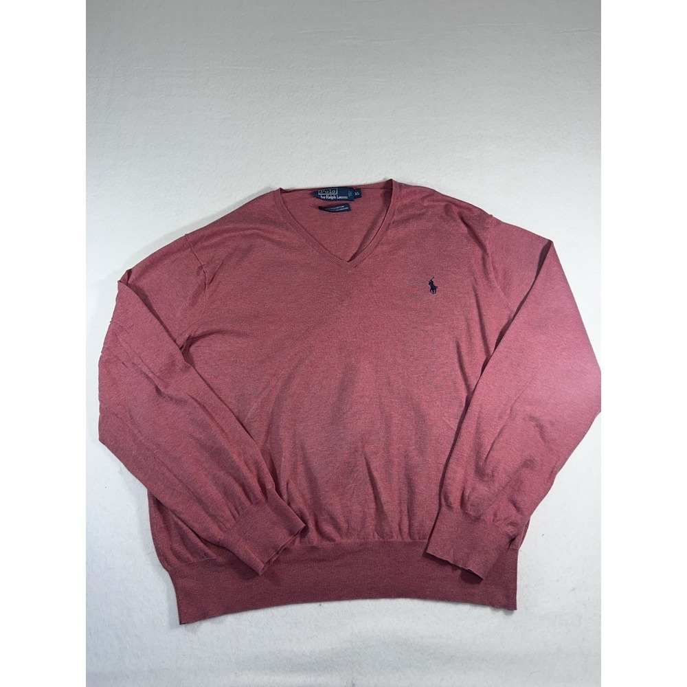 Polo Ralph Lauren Men's XL V-Neck Sweater Pink 100% Pima Cotton Lightweight